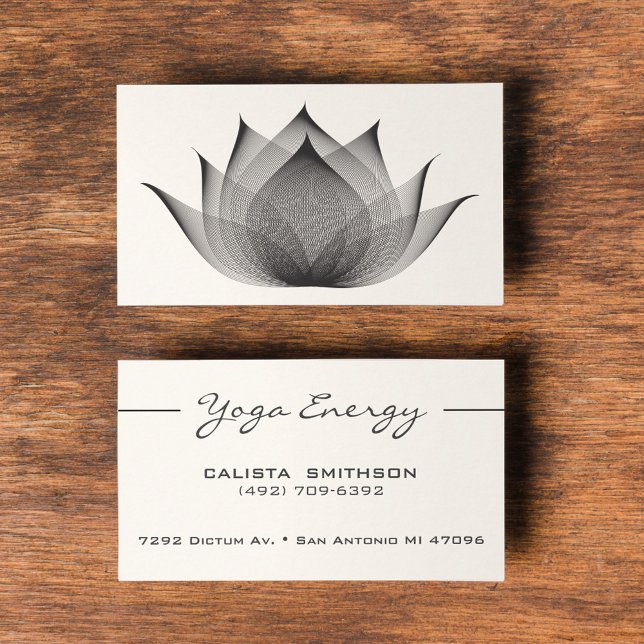 Modern Black Lotus Flower Art Elegant Unique Yoga Business Card (Creator Uploaded)