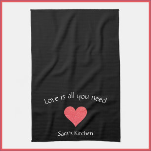 Modern Black Love Heart Kitchen Towel