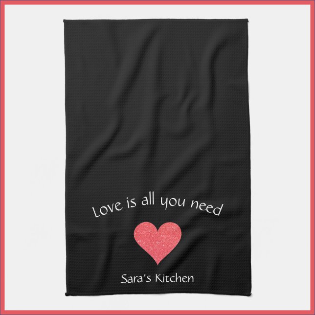 Modern Black Love Heart Kitchen Towel (Creator Uploaded)