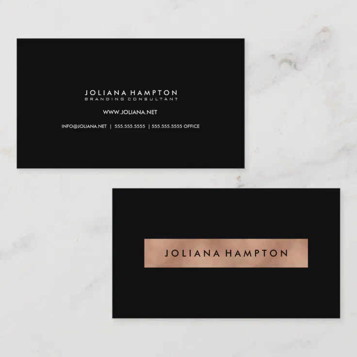 Modern Black Luxe Rose Gold Metallic Foil Business Card 