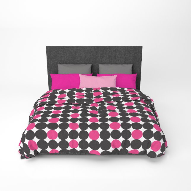 Modern Black Magenta Pink Dots Geometric Pattern Duvet Cover (Creator Uploaded)