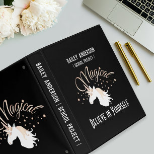 Modern Black Magical Unicorn 3 Ring Binder