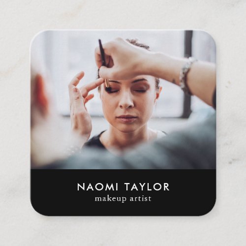Modern black makeup artist photo elegant simple square business card