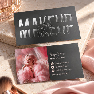 Modern Black Makeup Artist Photo Raised Spot UV Business Card