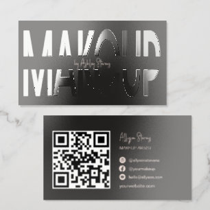 Modern Black Makeup Artist QR Code Raised Spot UV Business Card