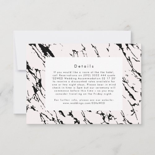Modern Black Marble Blush Wedding Enclosure Card