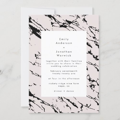Modern Black Marble Blush Wedding Invitation