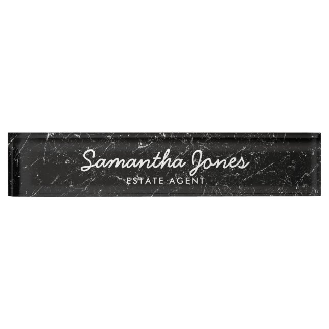 Modern Black Marble Classic Personalized Desk Name Plate (Front)