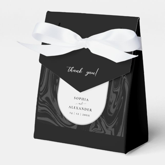 Modern black marble dark wedding Favor Box (Front Side)
