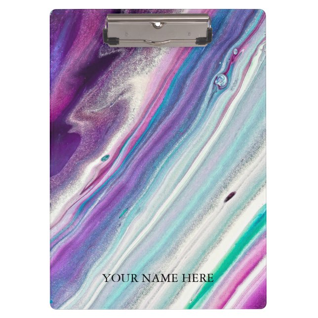 Modern Black Marble Designer Personalized Clipboard (Front)