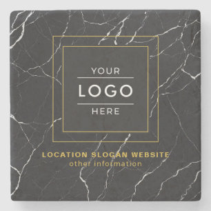 Modern Black Marble Gold Frame Business Logo Stone Coaster