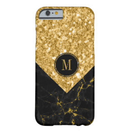 Modern Black Marble &amp; Gold Glitter Modern Barely There iPhone 6 Case