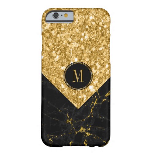 Modern Black Marble  Gold Glitter Modern Barely There iPhone 6 Case