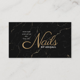 Modern Black Marble Gold Nails By "Name" Business Card