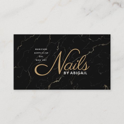 Modern Black Marble Gold Nails By Name Business Card