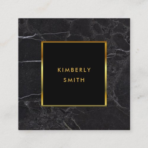 Modern black marble gold professional minimalist square business card