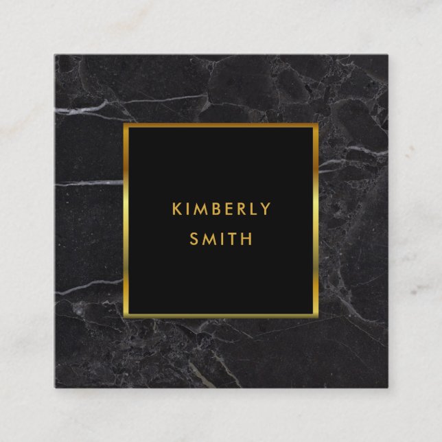 Modern black marble gold professional minimalist square business card (Front)
