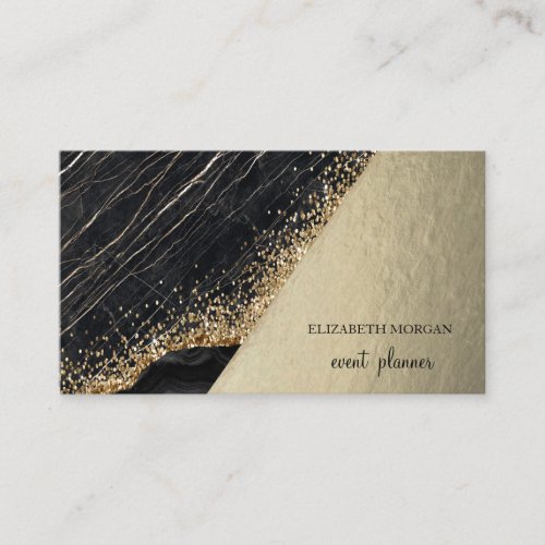 Modern Black Marble Gold SequinsGeometric Business Card