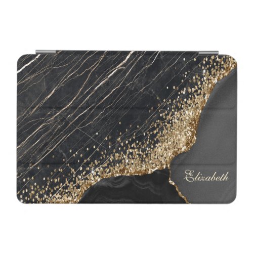 Modern Black Marble Gold Sequins  iPad Mini Cover