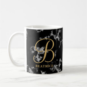 Modern black marble gold typography name monogram coffee mug