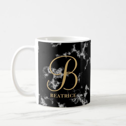 Modern black marble gold typography name monogram coffee mug