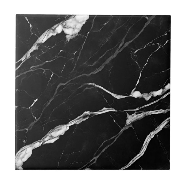 Modern Black Marble Pattern Ceramic Tile (Front)