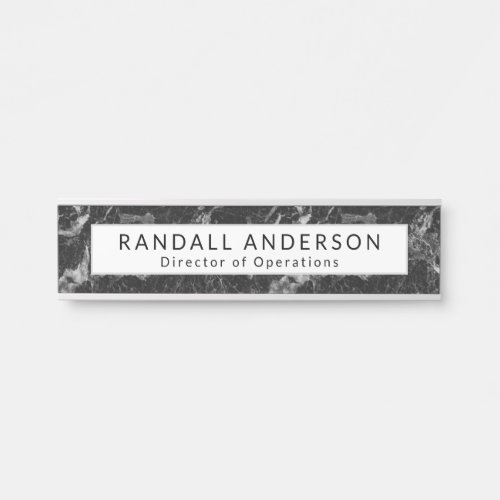 Modern Black Marble Pattern with Name and Title Door Sign
