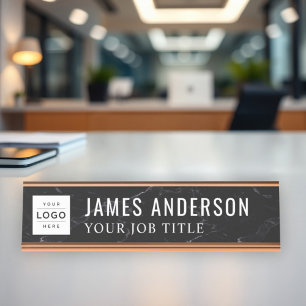 Modern Black Marble Personalized Logo Desk Name Plate