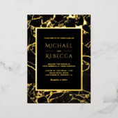 Modern Black Marble Photo Wedding Gold Foil Invitation | Zazzle