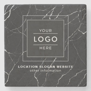Modern Black Marble Silver Frame Business Logo Stone Coaster