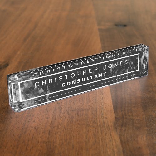 Modern Black Marble Stone Texture Look Title Desk Name Plate