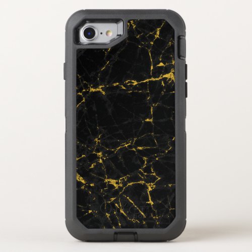 Modern Black Marble Texture Gold Accents OtterBox Defender iPhone SE87 Case