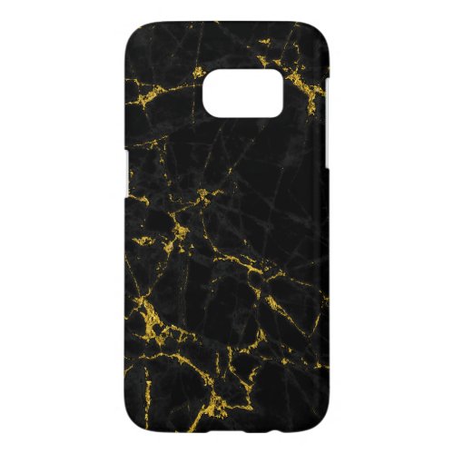 Modern Black Marble Texture Print Gold Accents Samsung Galaxy S7 Case