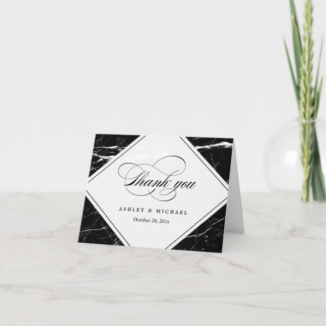 Modern Black Marble Texture Thank You Card (Front)