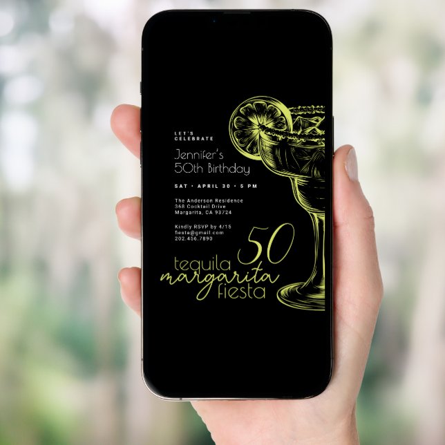 Modern Black Margarita Fiesta 50th Birthday Party Invitation (Front Digital)