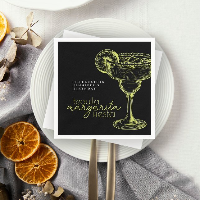 Modern Black Margarita Fiesta Birthday Party Napkins (Creator Uploaded)