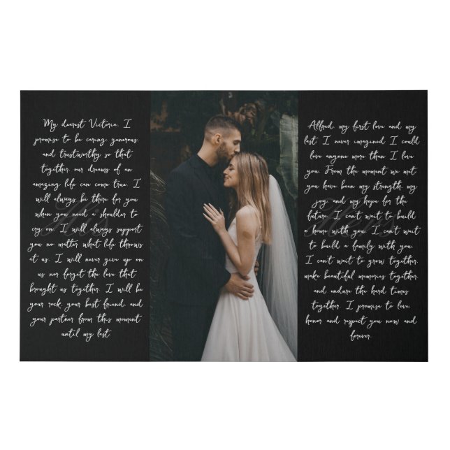 Modern Black Marriage Photograph Wedding Vow Art Faux Canvas Print (Front)