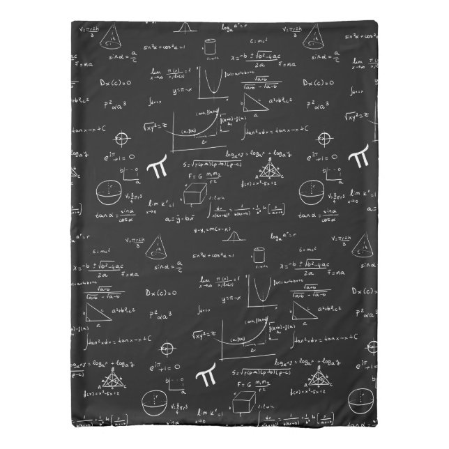 Modern Black Math Formulas Pattern Duvet Cover (Back)