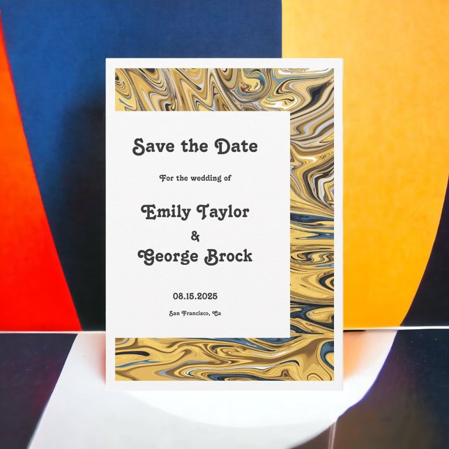 Modern Black Melted Gold Artistic Abstract Wedding Save The Date (Creator Uploaded)