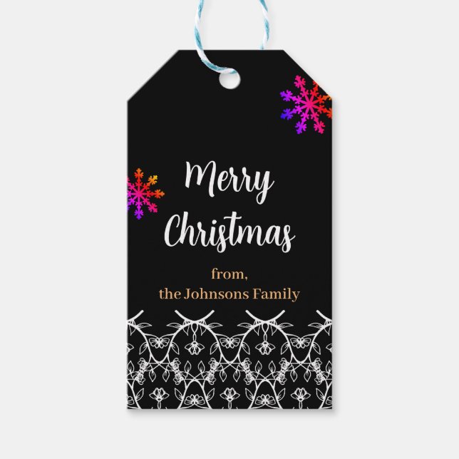 Modern Black Merry Christmas Gift Tags (Front)