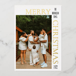 Modern Black Merry Christmas Photo Foil Holiday Card
