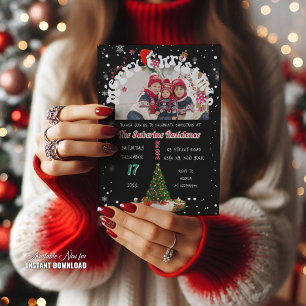 Modern Black Merry Christmas Photo Graffiti Party  Invitation