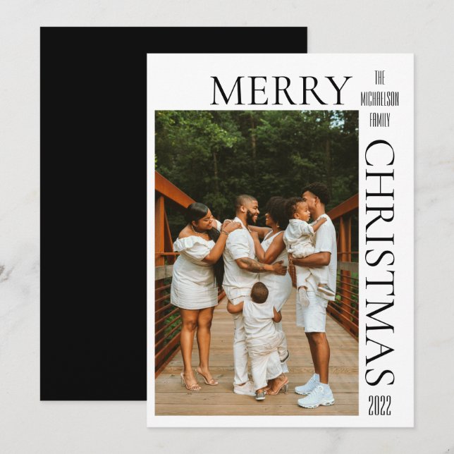 Modern Black Merry Christmas Photo Holiday Card (Front/Back)