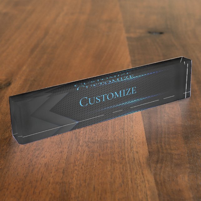 Modern Black Mesh Desk Name Plate (Side)