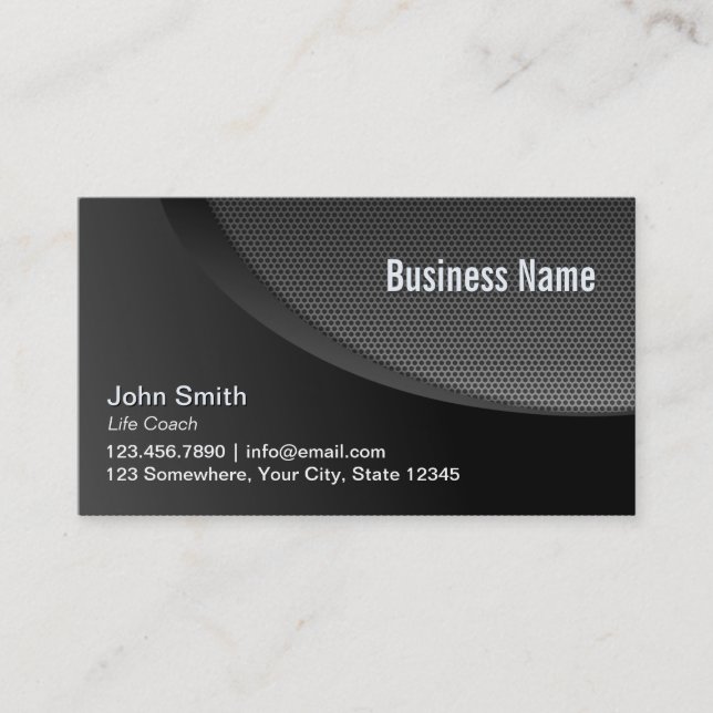 Modern Black Metal Mesh Life Coach Business Card (Front)