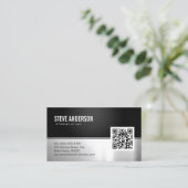 Modern Black Metal Silver Look - QR Code Business Card (Standing Front)