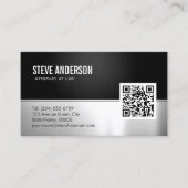 Modern Black Metal Silver Look - QR Code Business Card (Front)