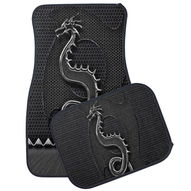 Modern Black Metallic Dragon Car Floor Mat (Set)