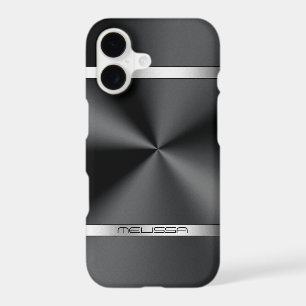 Modern Black Metallic Print Silver Stripes iPhone 17 Case