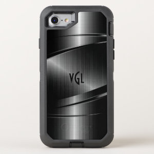 Modern Black Metallic Texture Geometric Design OtterBox Defender iPhone 7 Case